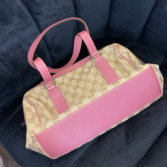 Gucci GG Mini Boston Bag Canvas x Leather Beige Pink Gold Hardware Made In Italy - Picture 8 of 12